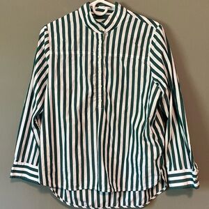 J. Crew green and white striped button pullover size 10